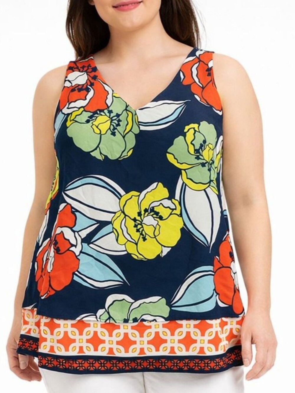 NEW Crown & Ivy Womens Top Floral Print Double Layer Blouse Multicolor Size XS